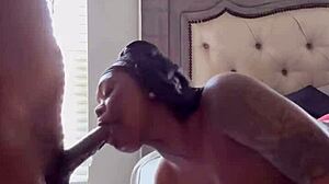 Ghetto Ebony Gags on Monster Black Cock with Sloppy Spit!