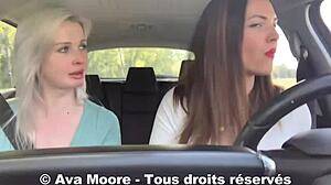 Lucky Dude's Balls Drained by Two Slutty French Girls' Deepthroat Roadside Blowbang!