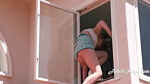 Adira Allure Rides Cock Hard from Ass to Mouth on the Roof!