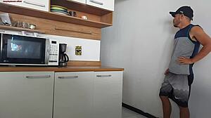 Risky sex while husband showers me fucking his young friend we almost got caught.