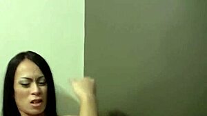 Big Titted Asian Ladyboy Jerks Shiny Monster Cock And Gropes Ass In Stockings