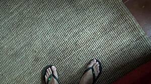 perverted milf mother-in-law spreads hairy beaver pissing close-up for horny stepson pov