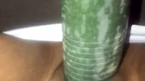 kissesxxx pounds cucumber outdoors till she squirts everywhere!!