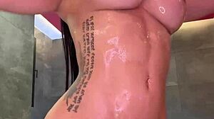 oh man i love playing alone with this big sex toy shoving it deep in my shaved pussy