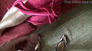 perverted milf mother-in-law spreads hairy beaver pissing close-up for horny stepson pov