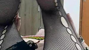 Blonde milf stays in one position for ten minutes showing big natural tits and pussy