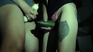 Our Pussies Grind Zucchini Till We Cum Soaking Panties