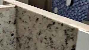 amateur jerks small cock in public bathroom toilet handjob