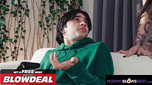 stepmom sneaks in while i game to deepthroat suck my tattooed cock sloppy