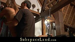 Hardcore blonde gets punished tied up then sucks cock deep in garage