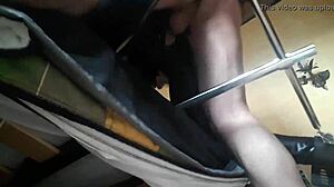 I fuck petite Laura doggystyle tied to machine