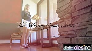 scarlet red plays the waiting game fingering her wet pussy