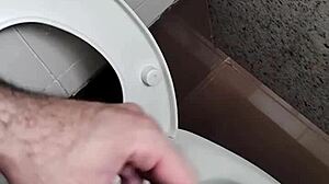 amateur jerks small cock in public bathroom toilet handjob