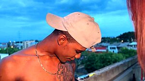 Celeste Alba fucks black cock boss on Cali rooftop squirts everywhere