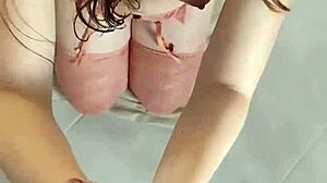 Latin couple cums on cute blonde's pretty face