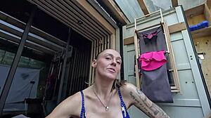 laura hot's first outdoor sauna blowjob turns public pov sex trailer