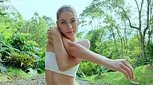 fit latina squats on bbc during workout but ends in anal creampie piss?