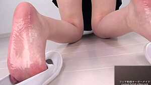 I can't resist rubbing lotion on her silky japanese soles hearing those moans