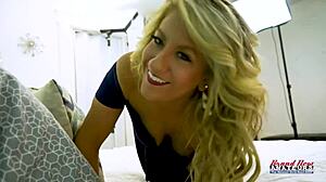 Blonde milf anya bent over for DOGGYSTYLE CUMSHOT! Footjob and pussy play in hotel room