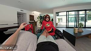 Vr conk redhead elastigirl takes brutal anal pounding in ripped incredibles cosplay costume