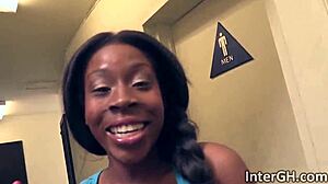 ebony brie simone slurps stranger cock thru gloryhole