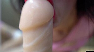 Asian brunette babe masturbates with toys to intense female orgasm