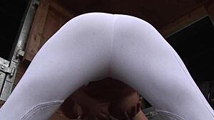 innocent girl greets guy then drags him away for secret blowjob cowgirl creampie ride