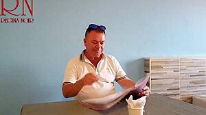 naked waitress lets restaurant guest eat from her navel... so juicy and submissive