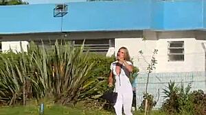 powerful blonde takes double penetration outdoors in public