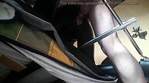 I fuck petite Laura doggystyle tied to machine