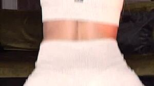 Petite skinny girl dry humps narrow ass on yoga pants till cum