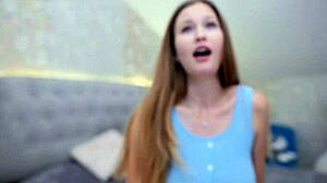 skinny blonde babe fingers big tits through pajamas before bed tease