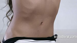 Venus lux strokes her big cock till she explodes transthirst