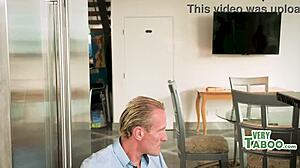 blonde stepdaughter in swimsuit tempts her horny daddy with juicy ass and small tits play