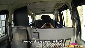 British milf rims passenger ass fingers him then bends over for hardcore doggystyle pounding in taxi