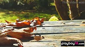 Acrobatic Brunette Alexandra Belle Strips Naked In Forest Outdoors