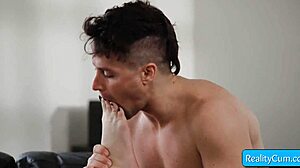 Cherry Kiss licks Jay Romero's cock then rides it hard