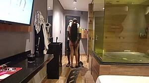 wife brings BIG BLACK COCK to motel fucks in front of husband