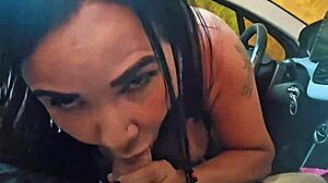 ride with this horny milf flashing her swollen pussy in car