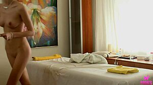 Slim Solene strips naked for big cock riding facial cumshot orgasm