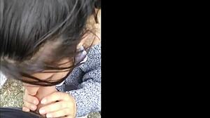 this hot brunette amateur flashes then deepthroats dick sloppy outdoors in public pov