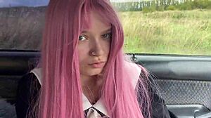 Horny coed student screams as new teacher slaps and fucks her big tits outdoors