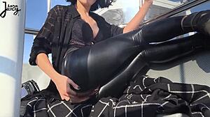 brunette babe squirts riding dildo on ferris wheel