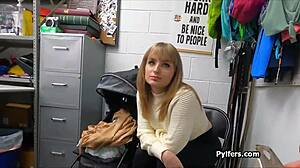 caught busty hottie hides stolen dildos before wild office fuck erupts