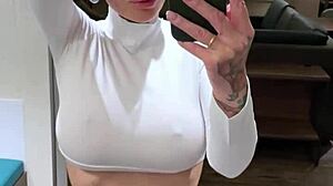 yo check out this bald big tits babe dancing wild then fingering her hairless pussy deep??