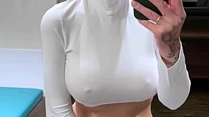 yo check out this bald big tits babe dancing wild then fingering her hairless pussy deep??