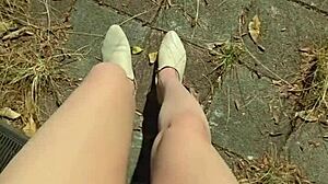 SHEMALE TING XUAN PISSES OUTDOORS THEN JERKS CUM ALL OVER HER SEXY LEGS!