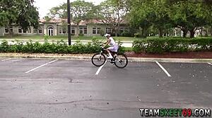 little ebony teen takes big black cock doggystyle then cum facial