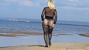 black babe flashes big tits ass beach public tease