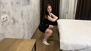 Hot 18+ brunette sneaks cowgirl rides on huge cock while hubby sleeps